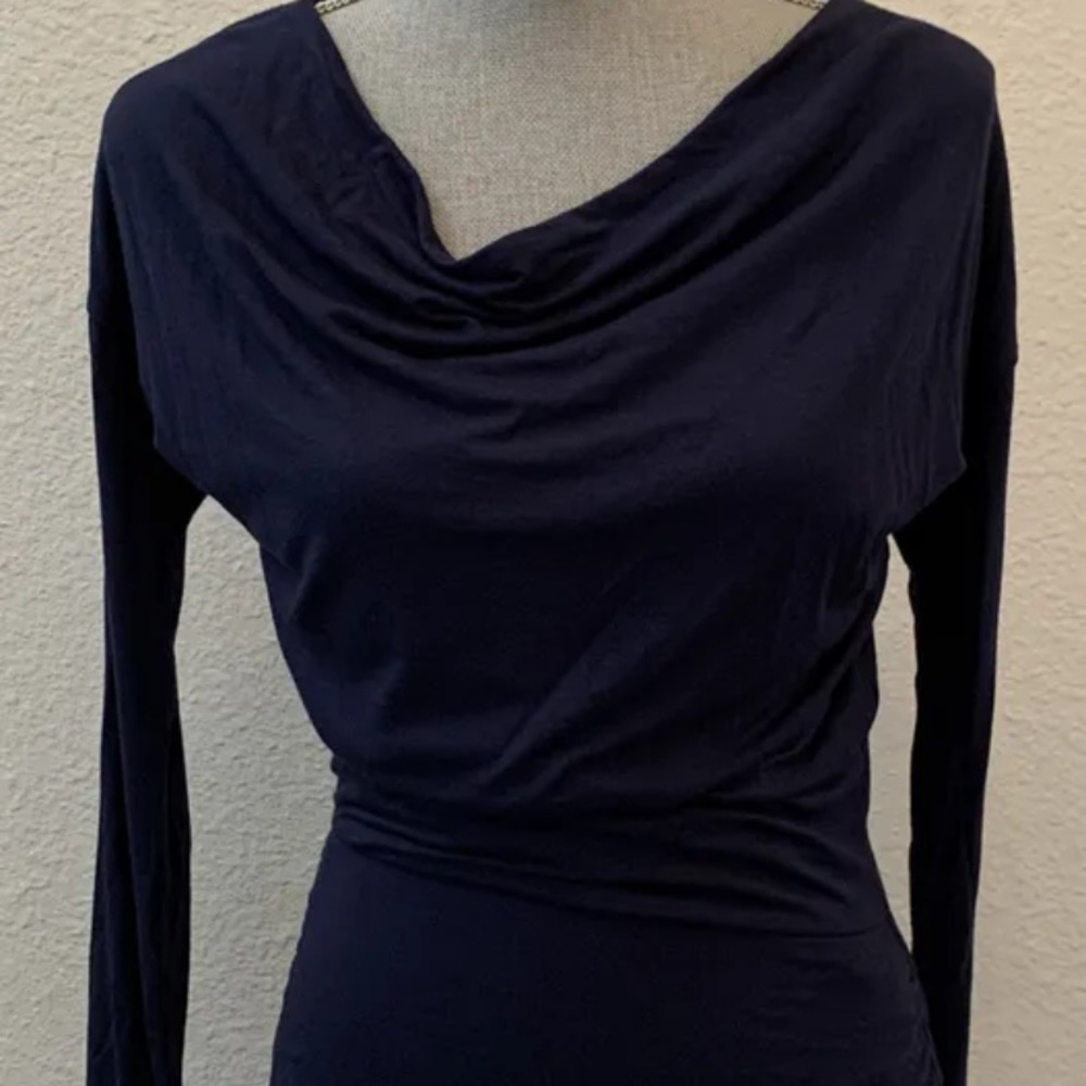 Athleta Dark Blue Dress XXS WORN ONCE EXCELLENT Long Sleeve Ruched Sides